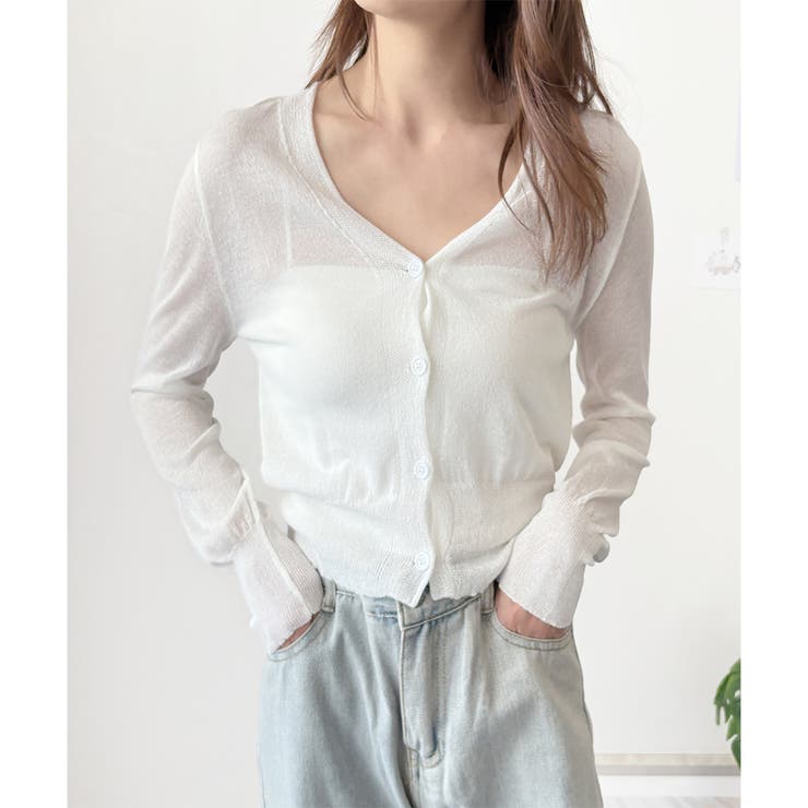 Vネックシースルーカーディガン レディース 韓国 | Dewlily | 詳細画像12 