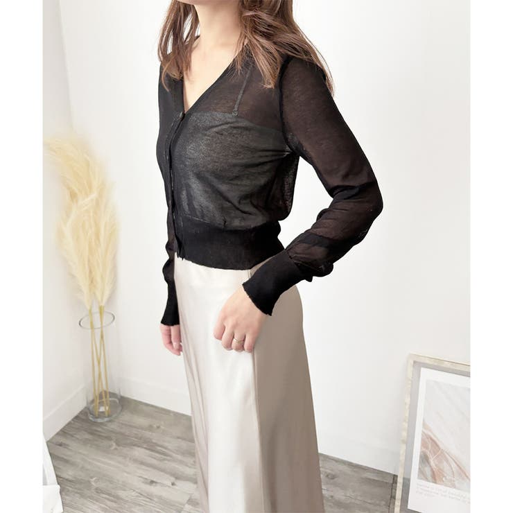 Vネックシースルーカーディガン レディース 韓国 | Dewlily | 詳細画像18 