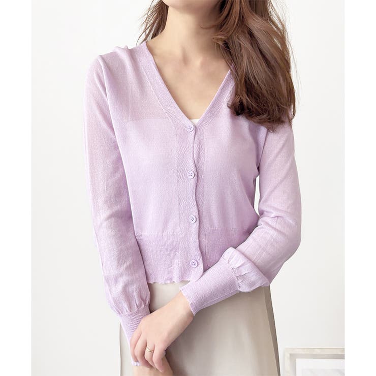 パープル | Vネックシースルーカーディガン レディース 韓国 | Dewlily