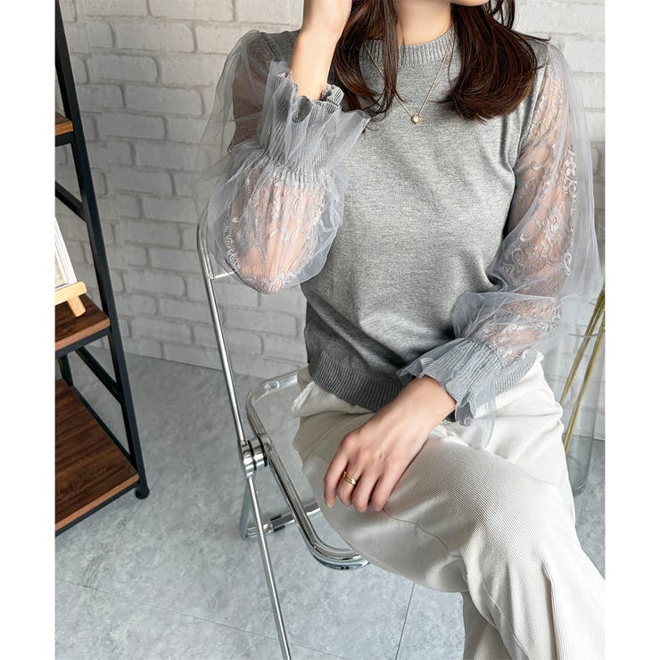 レーススリーブニット レディース ニット | Dewlily | 詳細画像2 