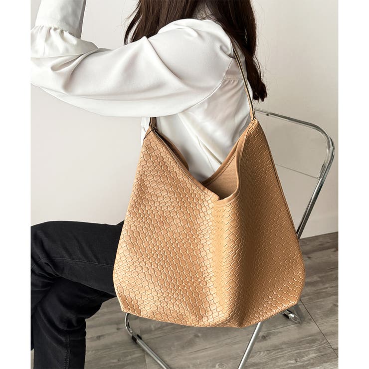 ベージュ | 編み込み風トートバッグ レディース 軽量 | Dewlily
