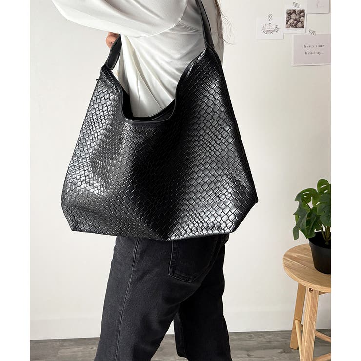 ブラック | 編み込み風トートバッグ レディース 軽量 | Dewlily