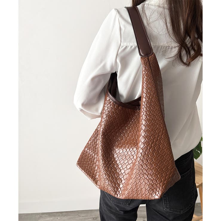 ブラウン | 編み込み風トートバッグ レディース 軽量 | Dewlily