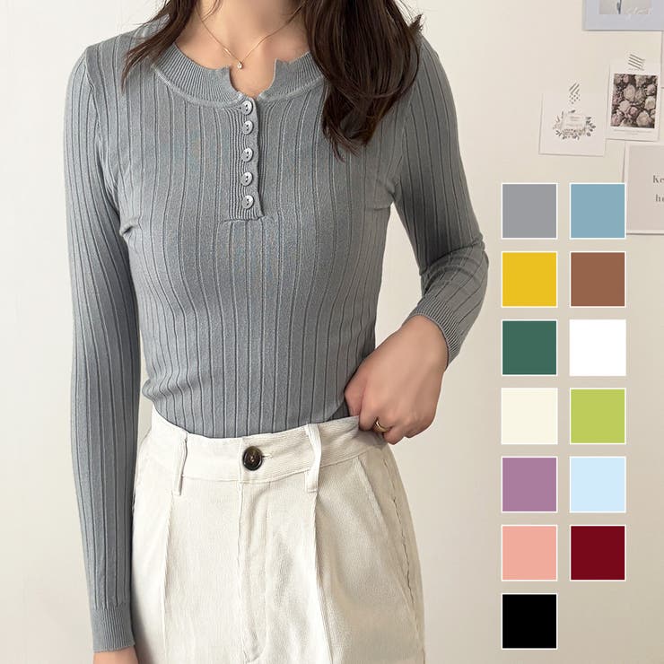 長袖リブニットトップス レディース ニット | Dewlily | 詳細画像1 