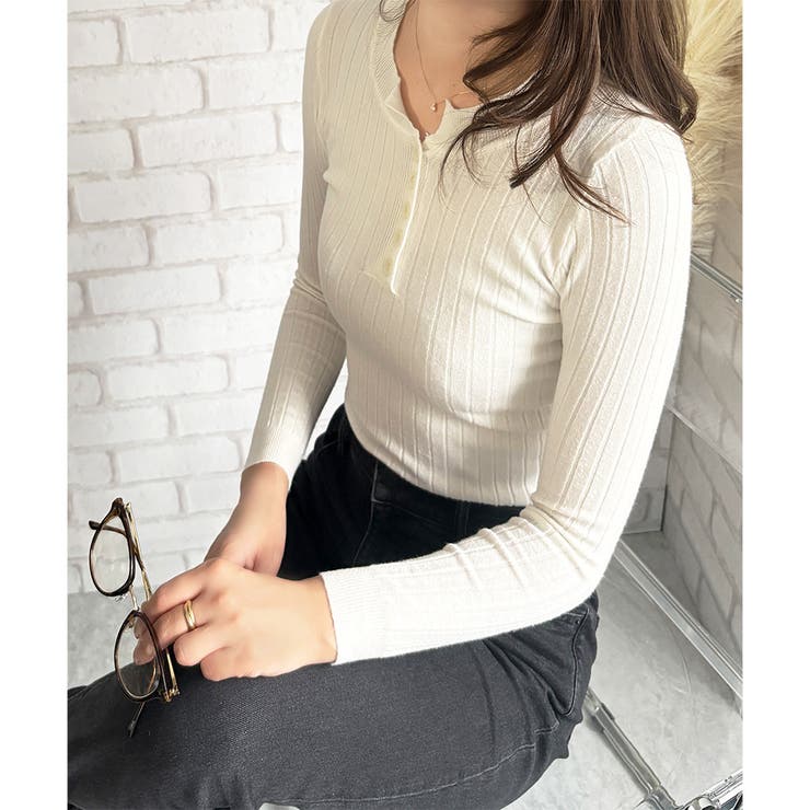 長袖リブニットトップス レディース ニット | Dewlily | 詳細画像9 