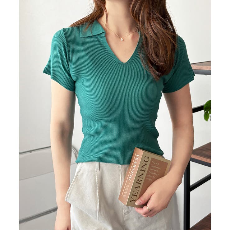 スキッパー半袖ポロニット レディース 韓国 | Dewlily | 詳細画像15 