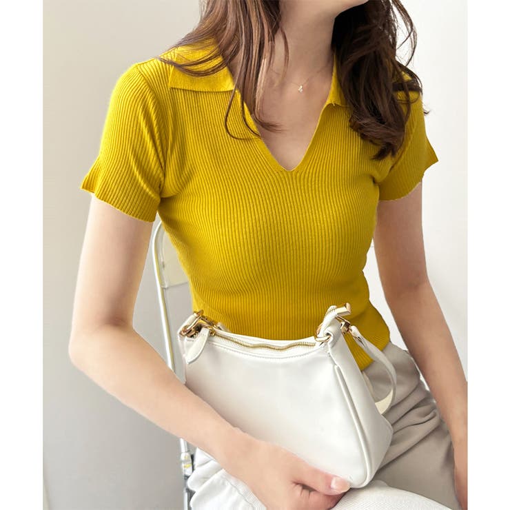 スキッパー半袖ポロニット レディース 韓国 | Dewlily | 詳細画像3 