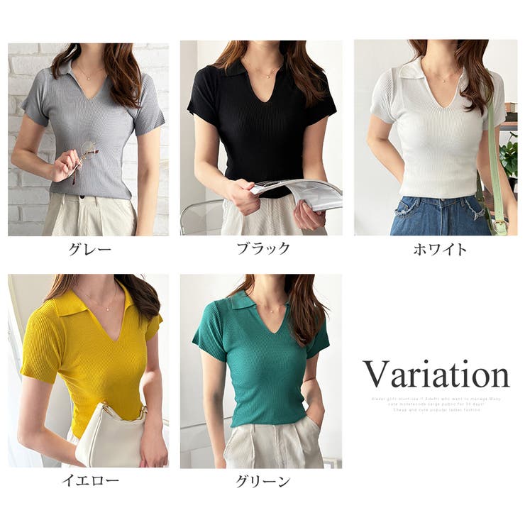スキッパー半袖ポロニット レディース 韓国 | Dewlily | 詳細画像5 