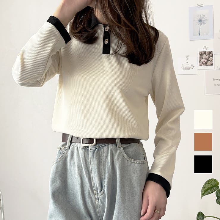 襟付きバイカラーリブトップス レディース トップス | Dewlily | 詳細画像1 