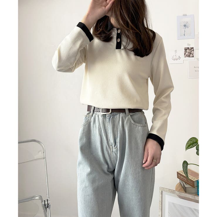 襟付きバイカラーリブトップス レディース トップス | Dewlily | 詳細画像12 