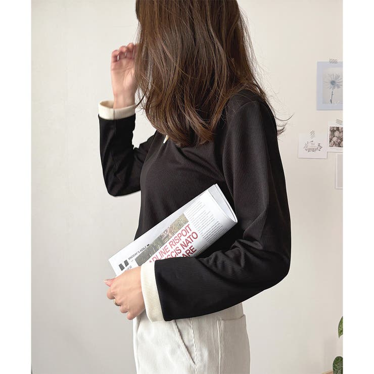 襟付きバイカラーリブトップス レディース トップス | Dewlily | 詳細画像17 