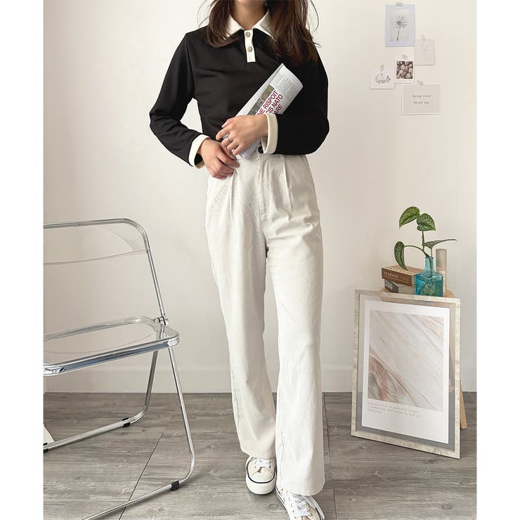 襟付きバイカラーリブトップス レディース トップス | Dewlily | 詳細画像19 