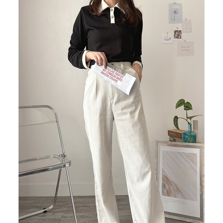 襟付きバイカラーリブトップス レディース トップス | Dewlily | 詳細画像4 