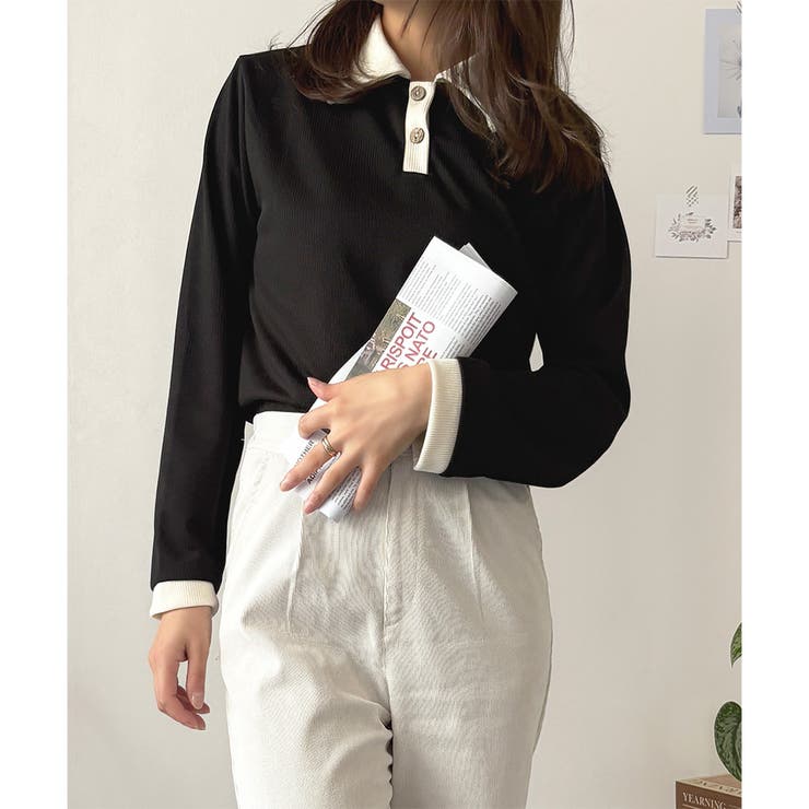 襟付きバイカラーリブトップス レディース トップス | Dewlily | 詳細画像8 