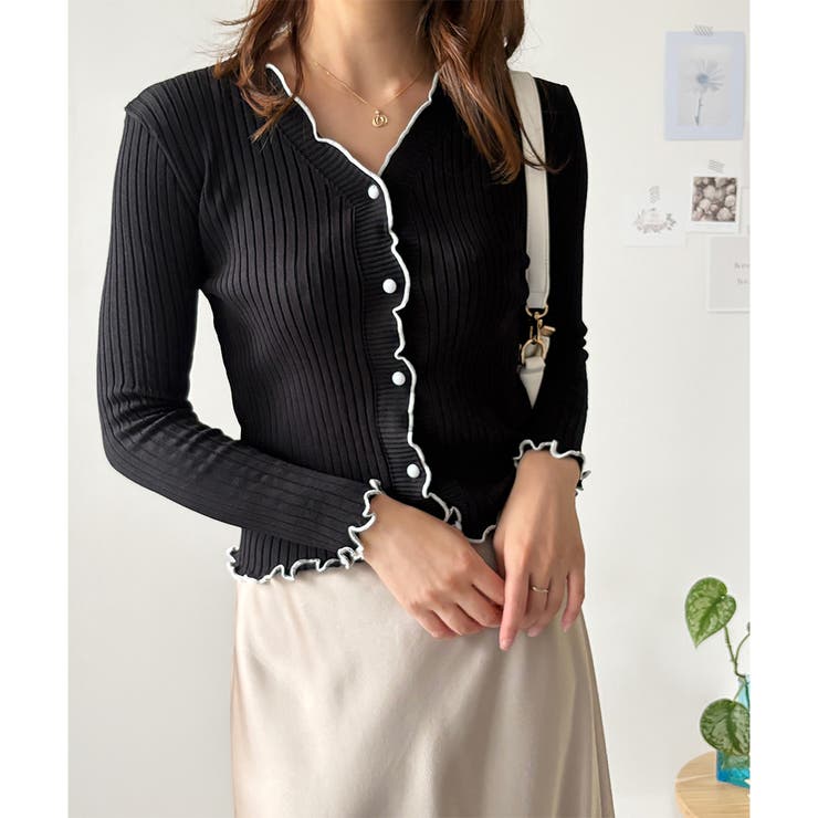 配色メロウフリルリブカーディガン レディース 韓国 | Dewlily | 詳細画像18 