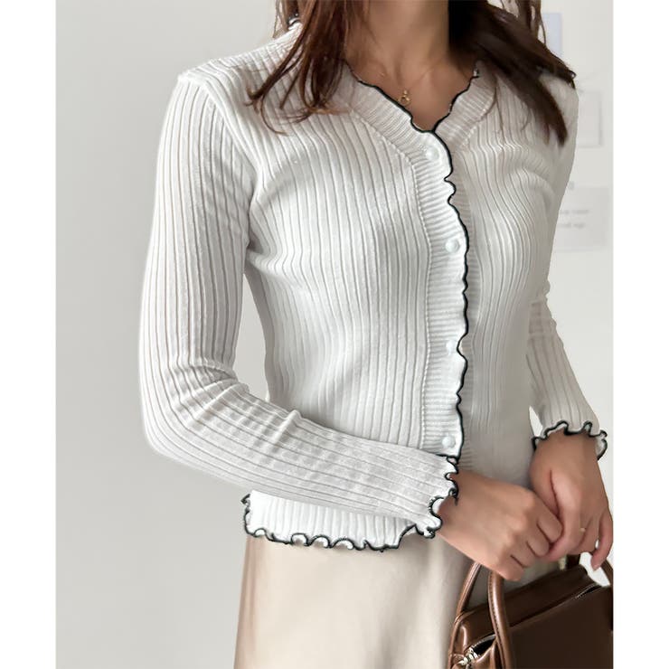 配色メロウフリルリブカーディガン レディース 韓国 | Dewlily | 詳細画像22 