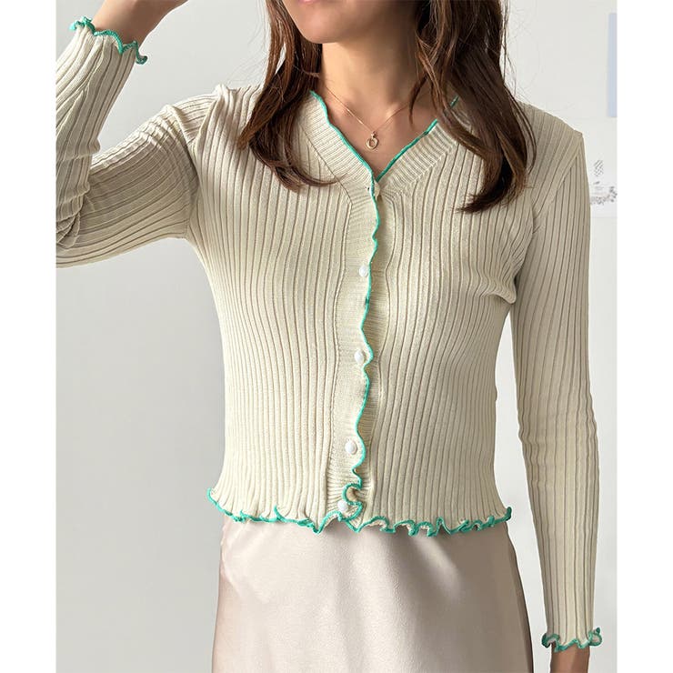 配色メロウフリルリブカーディガン レディース 韓国 | Dewlily | 詳細画像9 