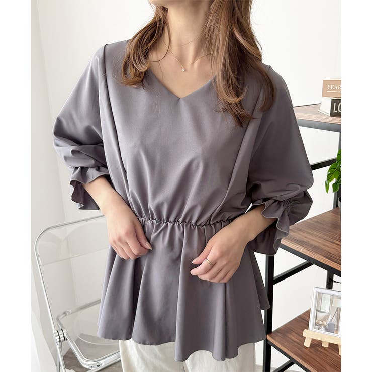 Vネックギャザーブラウス レディース 韓国 | Dewlily | 詳細画像11 