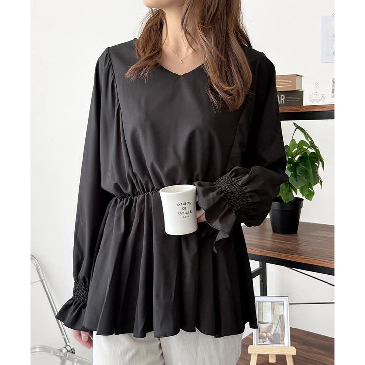 Vネックギャザーブラウス レディース 韓国 | Dewlily | 詳細画像2 