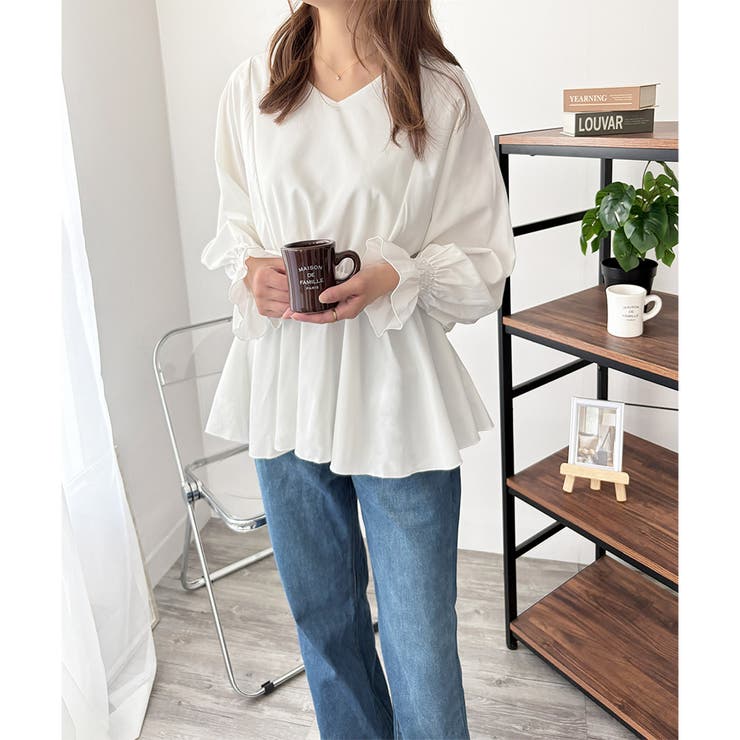 Vネックギャザーブラウス レディース 韓国 | Dewlily | 詳細画像23 