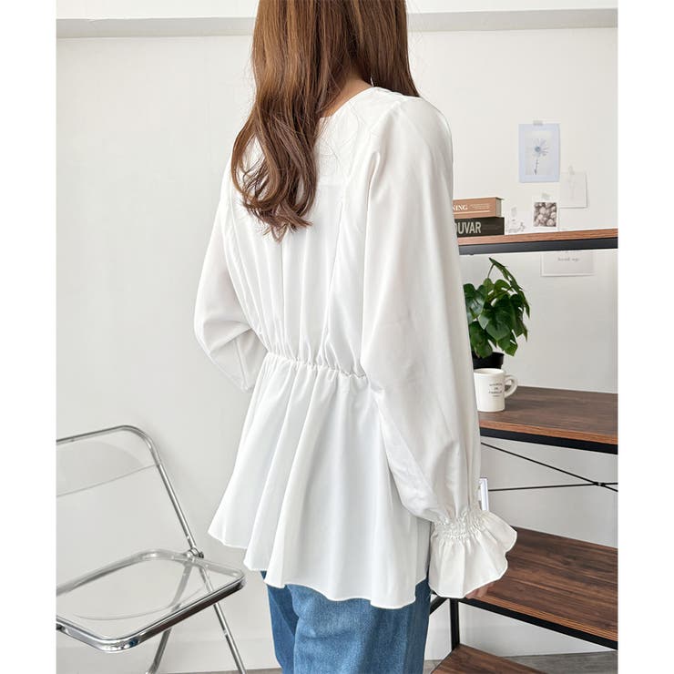Vネックギャザーブラウス レディース 韓国 | Dewlily | 詳細画像3 