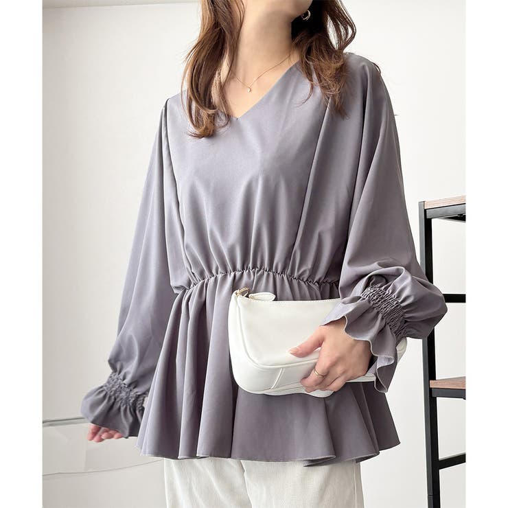 Vネックギャザーブラウス レディース 韓国 | Dewlily | 詳細画像4 