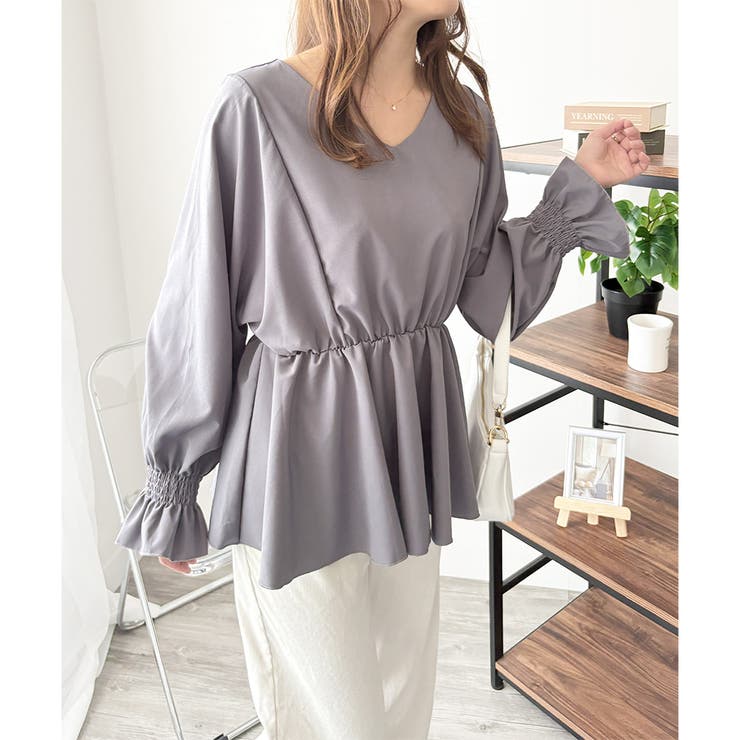 Vネックギャザーブラウス レディース 韓国 | Dewlily | 詳細画像6 