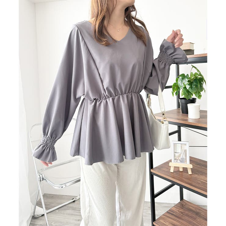 Vネックギャザーブラウス レディース 韓国 | Dewlily | 詳細画像9 