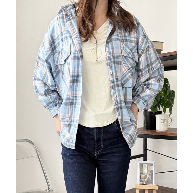 オーバーサイズチェック柄シャツ レディース 韓国 | Dewlily | 詳細画像10 