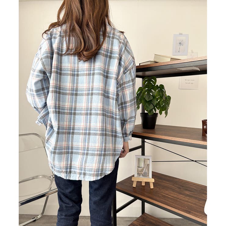 オーバーサイズチェック柄シャツ レディース 韓国 | Dewlily | 詳細画像4 