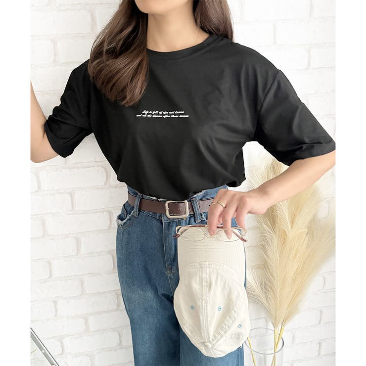 ブラック | フロントロゴ半袖Tシャツ 夏トップス 半袖 | Dewlily
