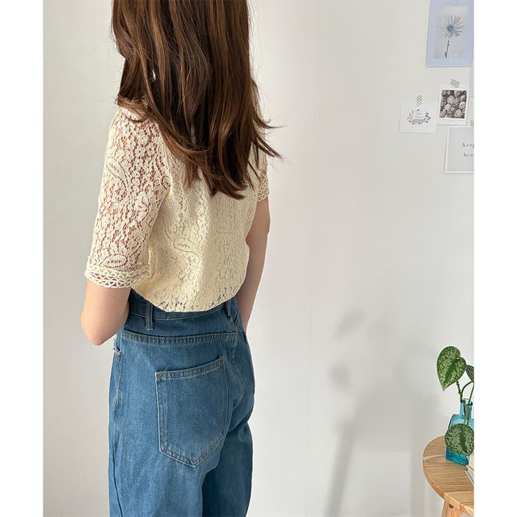 ラウンドネック半袖レースシャツ レディース 韓国 | Dewlily | 詳細画像11 