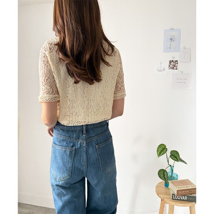 ラウンドネック半袖レースシャツ レディース 韓国 | Dewlily | 詳細画像12 