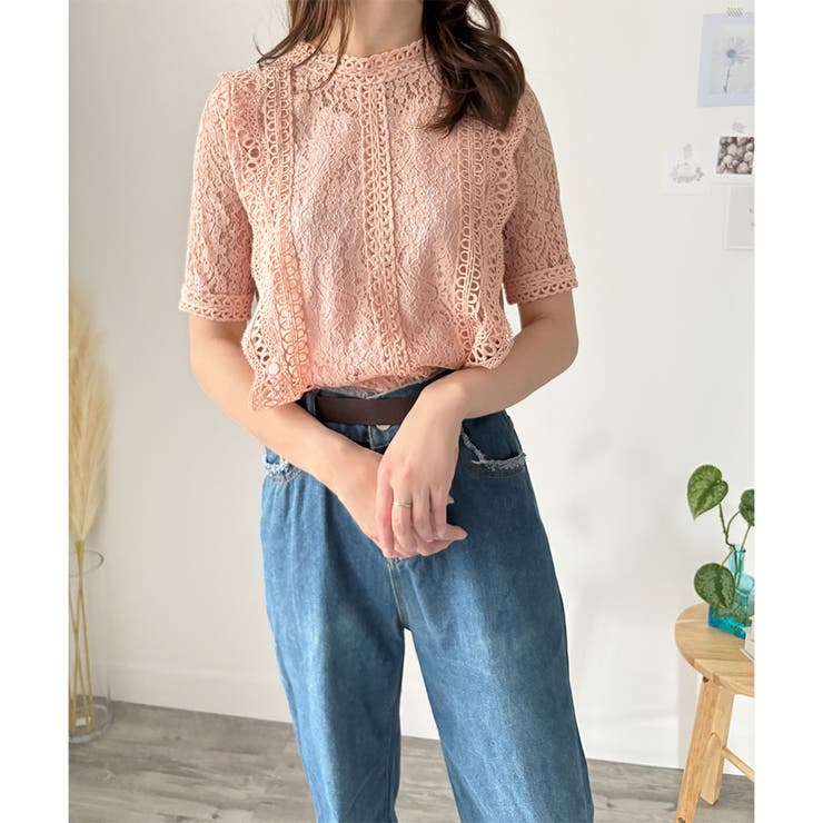 ラウンドネック半袖レースシャツ レディース 韓国 | Dewlily | 詳細画像15 