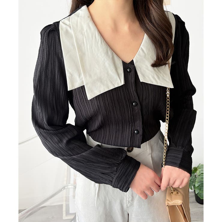 シワ加工セーラーカラーブラウス ブラウス 軽やか | Dewlily | 詳細画像12 