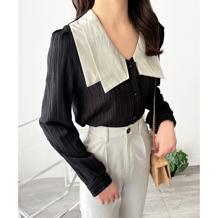 シワ加工セーラーカラーブラウス ブラウス 軽やか | Dewlily | 詳細画像4 