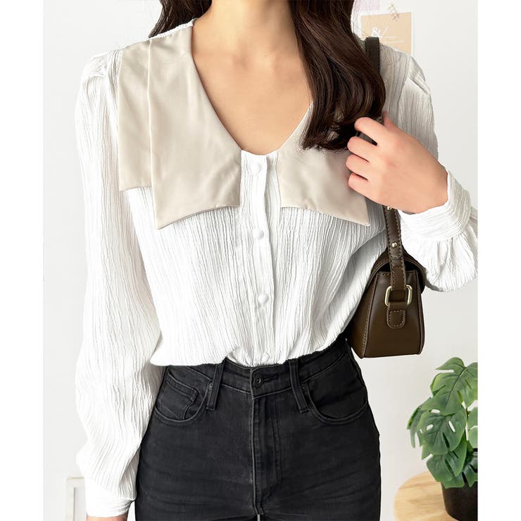 シワ加工セーラーカラーブラウス ブラウス 軽やか | Dewlily | 詳細画像9 