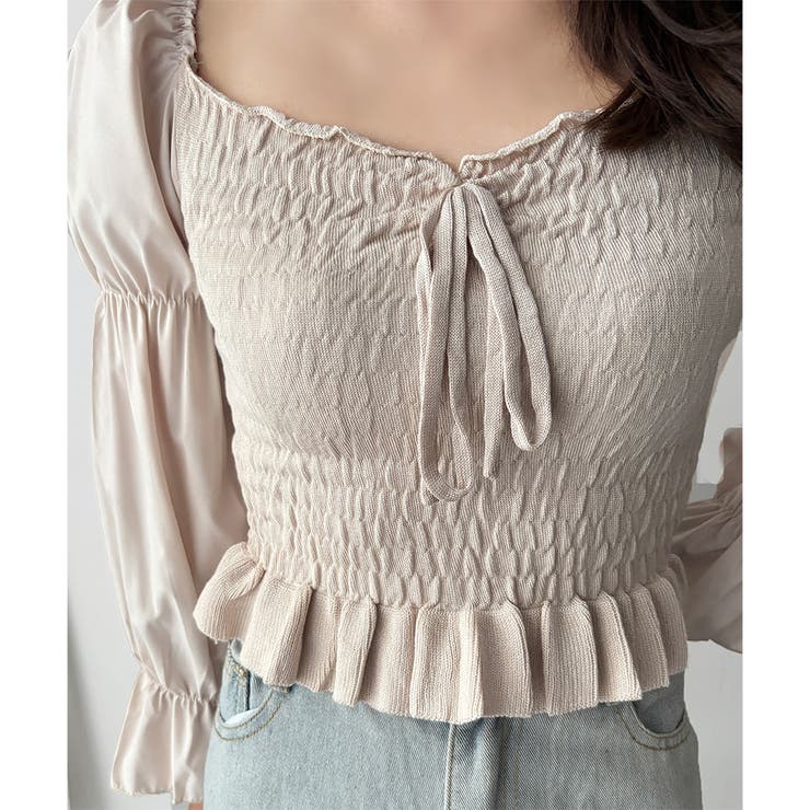 シャーリングパフスリーブトップス 韓国 ファッション | Dewlily | 詳細画像19 