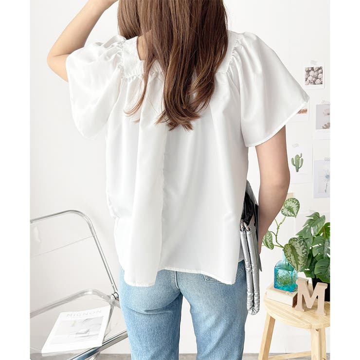 フレア半袖ギャザーブラウス レディース ふんわりシルエット | Dewlily | 詳細画像11 