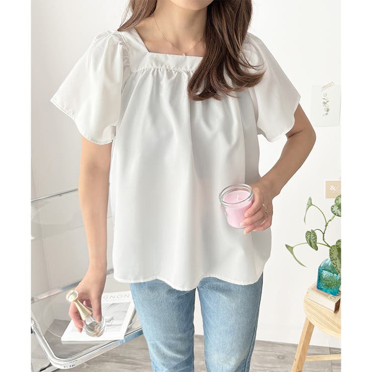 フレア半袖ギャザーブラウス レディース ふんわりシルエット | Dewlily | 詳細画像12 