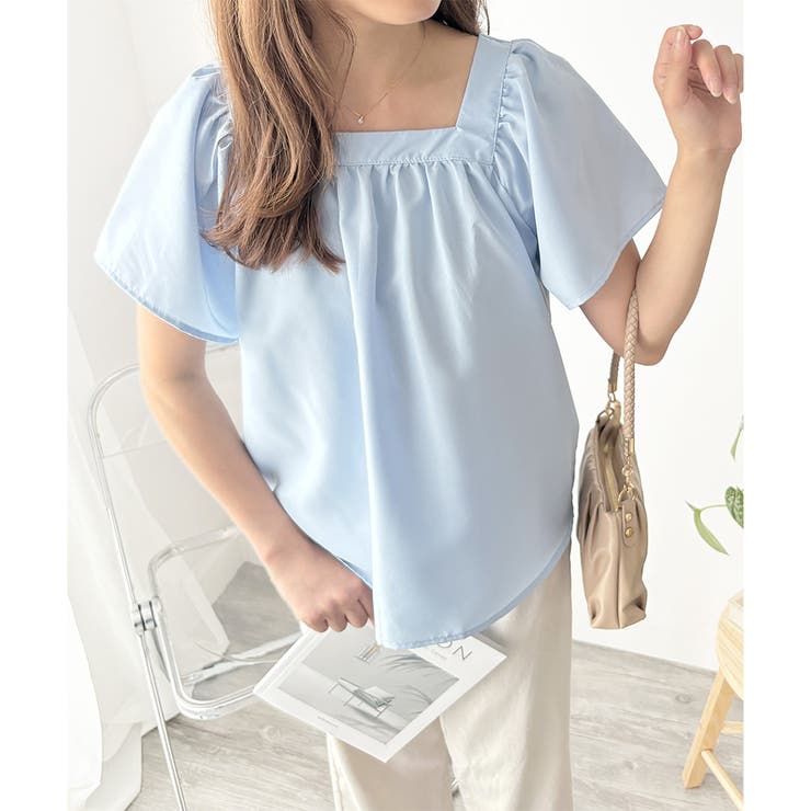 フレア半袖ギャザーブラウス レディース ふんわりシルエット | Dewlily | 詳細画像16 