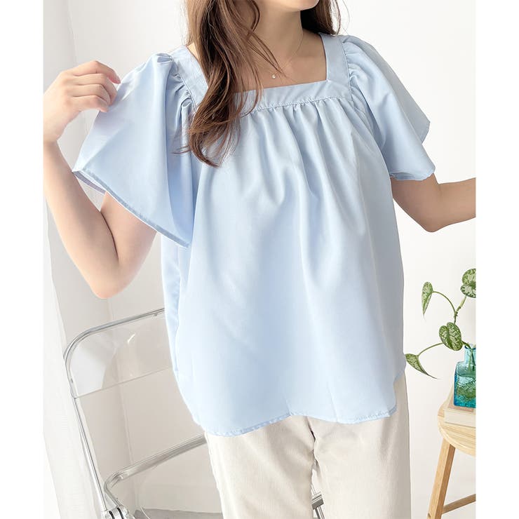 フレア半袖ギャザーブラウス レディース ふんわりシルエット | Dewlily | 詳細画像2 