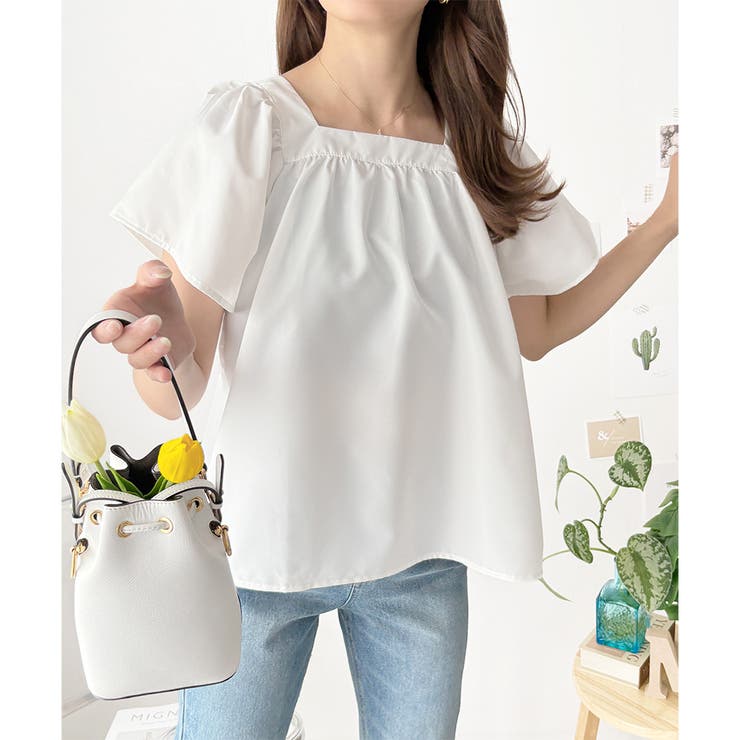 フレア半袖ギャザーブラウス レディース ふんわりシルエット | Dewlily | 詳細画像3 