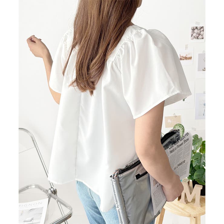 フレア半袖ギャザーブラウス レディース ふんわりシルエット | Dewlily | 詳細画像4 