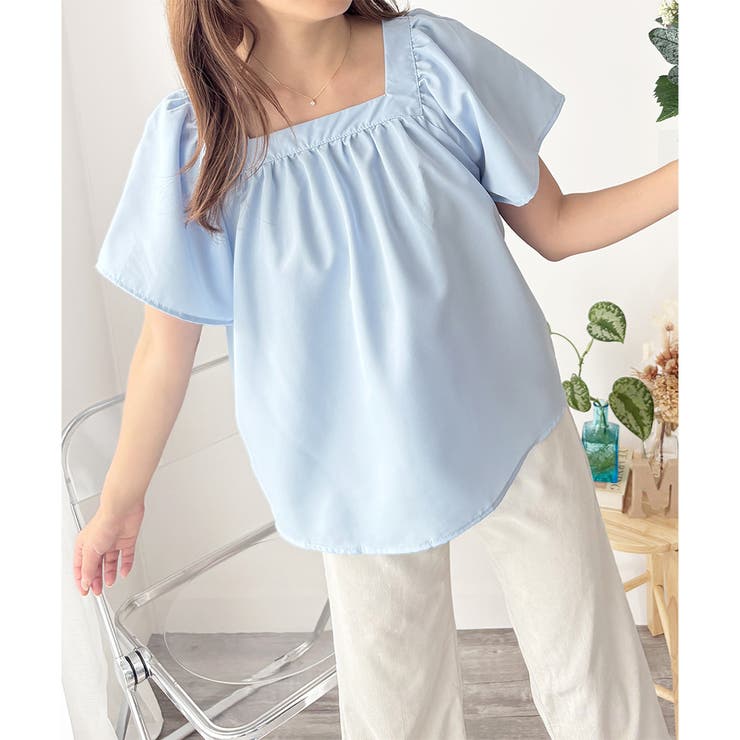 フレア半袖ギャザーブラウス レディース ふんわりシルエット | Dewlily | 詳細画像7 