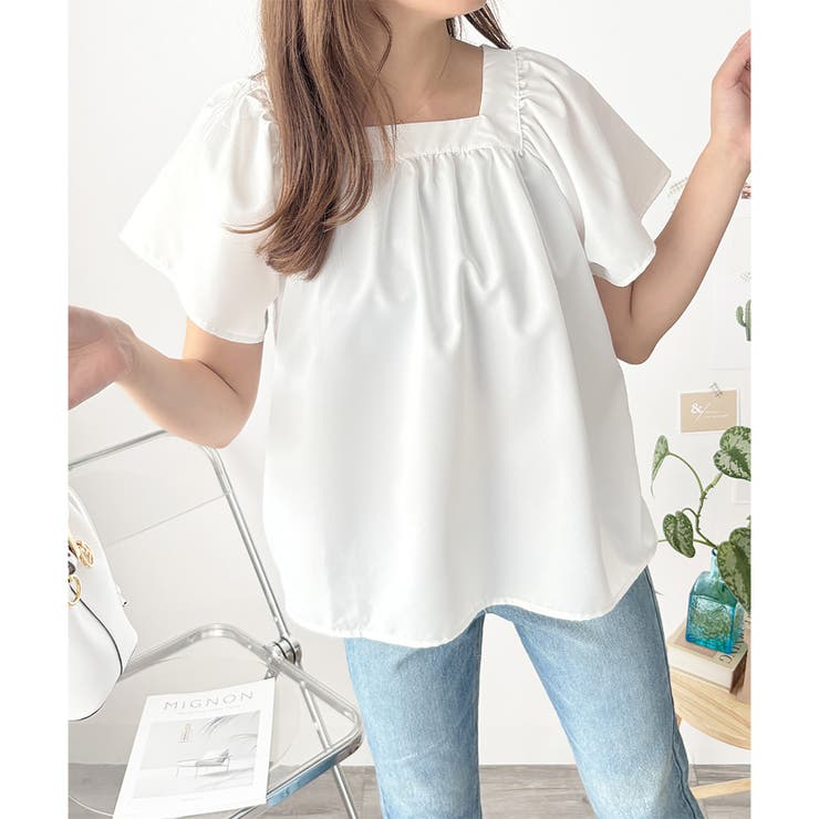 フレア半袖ギャザーブラウス レディース ふんわりシルエット | Dewlily | 詳細画像8 