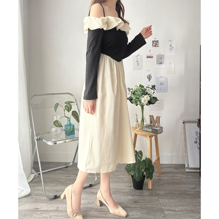 フリルオフショルダーワンピース レディース ロング丈 | Dewlily | 詳細画像11 