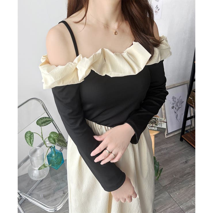 フリルオフショルダーワンピース レディース ロング丈 | Dewlily | 詳細画像13 