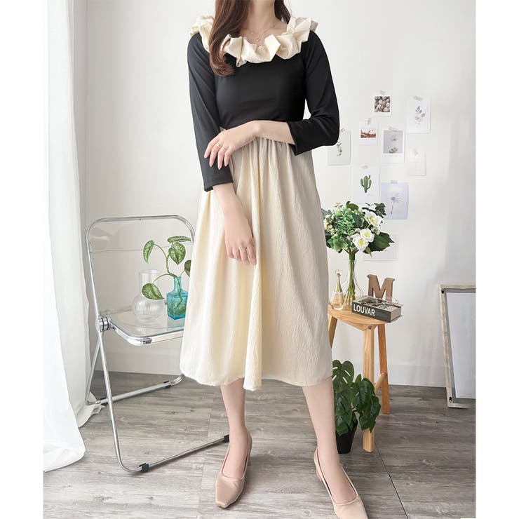 フリルオフショルダーワンピース レディース ロング丈 | Dewlily | 詳細画像14 