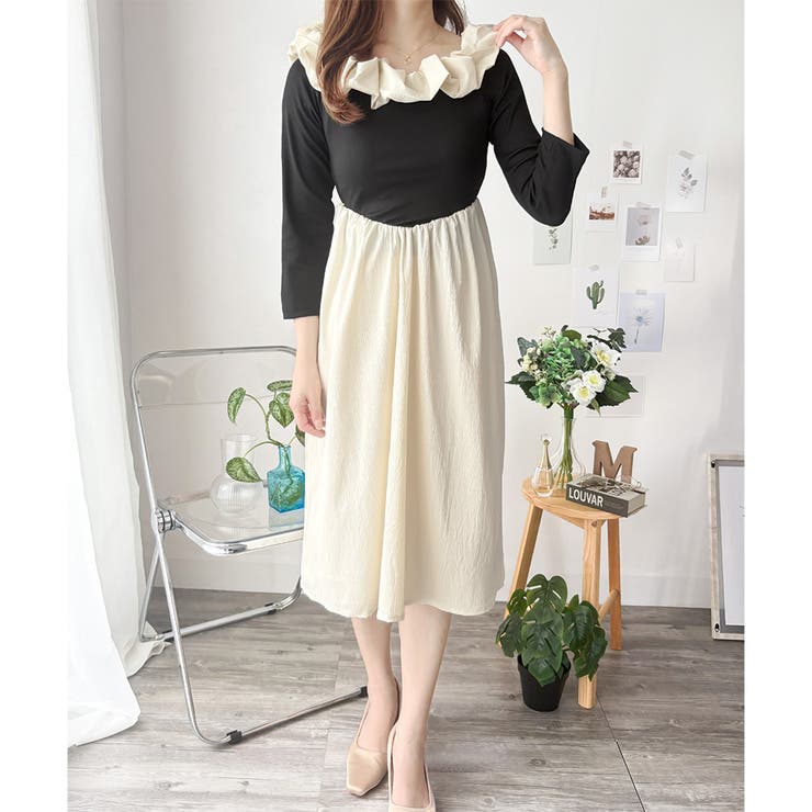 フリルオフショルダーワンピース レディース ロング丈 | Dewlily | 詳細画像15 